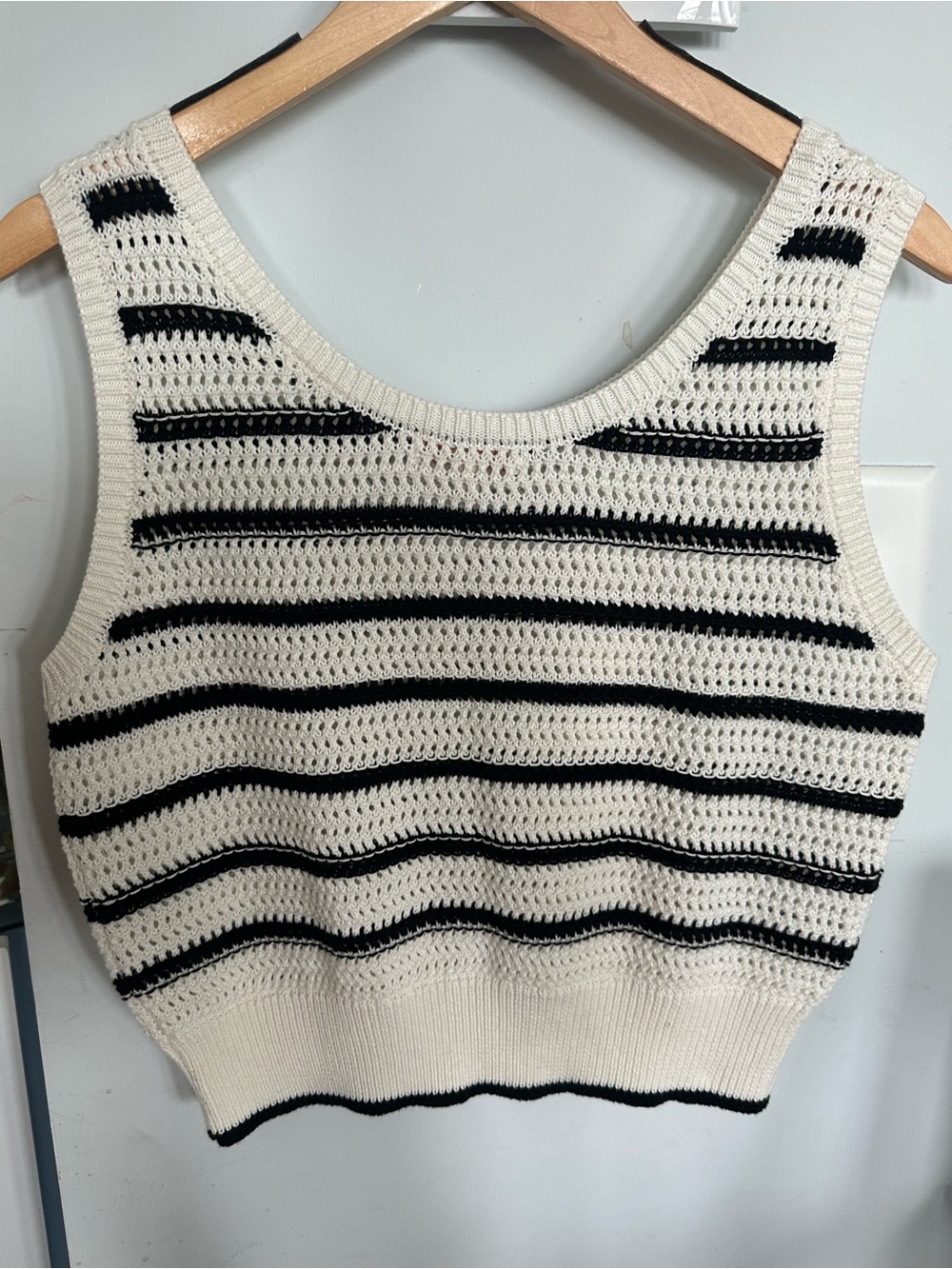 Skies are Blue Striped Crochet Knit Tank Top - Cream & Black- S- Never Worn